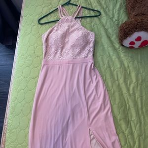 Light pink long dress with shimmer at the top